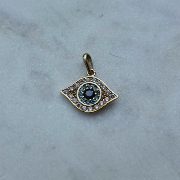 Black, Blue and White Cubic Zirconia Evil Eye Pendant in 10K Solid Gold - Picture 7 of 7